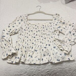 H&M Floral Smocked White Blouse size L